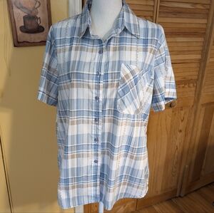 Adrian Dilafield Blue and Tan Plaid Button-Up Shirt XL